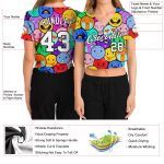 Custom Name Number Womens 3D Emoji V-Neck Cropped Baseball Jersey - Colorful White-Black Personalized Women's Colorful White-Black