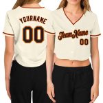 Custom V-Neck Cropped Baseball Jersey for Women - Personalized Cream Black Orange-Old Gold with Name and Number Personalized