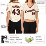 Custom Name and Number Personalized Womens V-Neck Cropped Baseball Jersey in Cream Black Red Personalized Women's Cream Black-Red