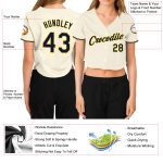 Custom Name & Number Personalized Womens Baseball Jersey Cream Navy Gold V-Neck Cropped Personalized Women's Cream Navy-Gold