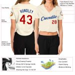 Personalized Womens V-Neck Cropped Baseball Jersey in Cream Red-Royal Personalized Women's Cream Red-Royal V-Neck Cropped