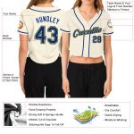 Custom Womens Cream Gold V-Neck Cropped Baseball Jersey with Personalized Name and Number Personalized Women's Cream Royal-Gold