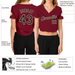 Custom Name Number Womens Crimson Black-Cream V-Neck Cropped Baseball Jersey Personalized Women's Crimson Black-Cream V-Neck