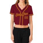 Custom Womens Crimson Gold V-Neck Baseball Jersey with Personalized Name and Number - Great for Game Days Personalized Women's