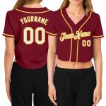 Custom Womens Crimson White Gold V-Neck Baseball Jersey with Name & Number - Personalized Team Apparel Personalized Women's