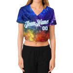 Custom Name and Number Womens 3D V-Neck Cropped Baseball Jersey in Galactic White-Light Blue Personalized Women's Galactic