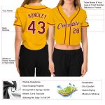 Custom Name Number Womens Gold Crimson-White V-Neck Cropped Baseball Jersey - Personalized Team Apparel Personalized Women's