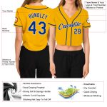 Custom Name Number Womens Gold White V-Neck Cropped Baseball Jersey - Personalized Team Apparel Personalized Women's Gold
