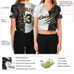 Custom Name Number Womens Graffiti 3D V-Neck Cropped Black and Old Gold Baseball Jersey - Personalized Team Apparel Personalized