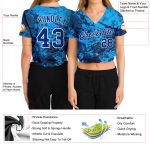 Custom Womens Graffiti Pattern 3D V-Neck Cropped Baseball Jersey - Personalized Royal-White Abstract Art with Name & Number