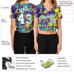 Custom Name Number Graffiti Pattern Womens 3D V-Neck Cropped Baseball Jersey White Aqua Urban Style Personalized Women's