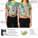 Custom Name Number Personalized Womens 3D V-Neck Cropped Baseball Jersey in White Kelly Green Graffiti Pattern Personalized