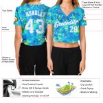 Custom Name and Number Personalized Womens Graffiti Baseball Jersey - White Light Blue 3D V-Neck Cropped Design Personalized