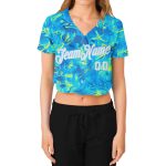 Custom Name and Number Personalized Womens Graffiti Baseball Jersey - White Light Blue 3D V-Neck Cropped Design Personalized