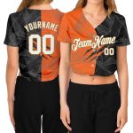 Custom Name Number Womens Graffiti Baseball Jersey V-Neck Cropped 3D White Old Gold Pattern Personalized Women's Graffiti