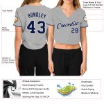 Custom Name Number Personalized Womens V-Neck Cropped Baseball Jersey Gray Navy White Personalized Women's Gray Navy-White
