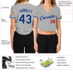Custom Name Number Womens Gray Red V-Neck Cropped Baseball Jersey Personalized Women's Gray Royal-Red V-Neck Cropped Baseball
