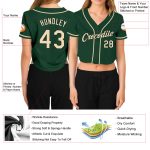 Custom Name and Number Womens Green Cream-Black V-Neck Cropped Baseball Jersey Personalized Women's Green Cream-Black V-Neck