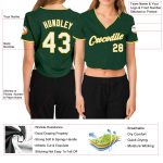 Custom Name and Number Womens Cropped Baseball Jersey in Green White-Gold V-Neck Design Personalized Women's Green White-Gold