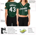 Custom Name and Number Womens V-Neck Cropped Baseball Jersey Green White-Gray Personalized Women's Green White-Gray V-Neck