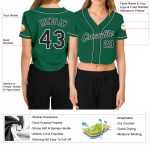Custom Name and Number V-Neck Cropped Baseball Jersey for Women in Kelly Green and Black-White Personalized Women's Kelly