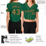 Personalized Baseball Jersey for Women - Custom Name & Number in Kelly Green, Old Gold, Black V-Neck, Cropped Style Personalized