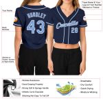 Custom Name and Number Womens Navy Light Blue-White V-Neck Cropped Baseball Jersey Personalized Women's Navy Light Blue-White