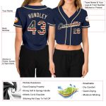 Custom Name and Number Womens Vintage USA Flag V-Neck Cropped Baseball Jersey - Navy Cream Personalized Women's Navy Vintage