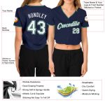 Custom Name Number Personalized Womens V-Neck Cropped Baseball Jersey - Navy White Kelly Green Gray Personalized Women's