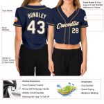 Custom Name Number V-Neck Cropped Baseball Jersey for Women - Navy White Old Gold Team Apparel Personalized Women's Navy
