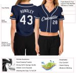 Custom Name and Number Personalized Womens Navy and White V-Neck Cropped Baseball Jersey Personalized Women's Navy White