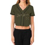 Personalized Womens Camo Baseball Jersey with Custom Name and Number, Olive Black V-Neck Cropped Style Personalized Women's