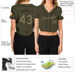 Personalized Womens Camo Baseball Jersey with Custom Name and Number, Olive Black V-Neck Cropped Style Personalized Women's
