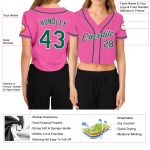 Custom Name and Number Personalized Womens V-Neck Cropped Baseball Jersey in Pink and Kelly Green Personalized Women's Pink