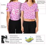 Custom Name Number Pink White Breast Cancer 3D V-Neck Cropped Baseball Jersey for Women Personalized Women's Pink White Breast