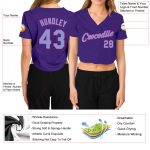Custom Name and Number Womens Purple Light Blue-Pink V-Neck Cropped Baseball Jersey Personalized Women's Purple Light Blue-Pink