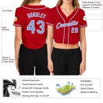 Custom Name Number Womens V-Neck Cropped Baseball Jersey Red Light Blue-White Personalized Team Apparel Personalized Women's