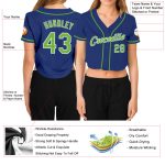 Custom Name Number Womens V-Neck Cropped Baseball Jersey Royal Neon Green White Personalized Women's Royal Neon Green-White