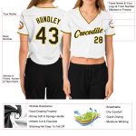 Custom Name and Number Personalized Womens Baseball Jersey V-Neck Cropped White Black Gold Personalized Women's White Black-Gold