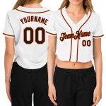 Custom Name Number Womens V-Neck Cropped Baseball Jersey - Personalized White Black-Orange Team Apparel Personalized Women's