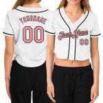 Custom Name Number Womens Pink Black V-Neck Cropped Baseball Jersey - Personalized White Medium Team Apparel Personalized