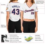 Personalized Womens Baseball Jersey Custom Name and Number V-Neck Cropped in White Navy Red Personalized Women's White Navy-Red