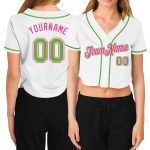 Custom Womens V-Neck Baseball Jersey - Personalized White Neon Green-Pink with Name & Number - Cropped Style Personalized