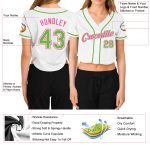 Custom Womens V-Neck Baseball Jersey - Personalized White Neon Green-Pink with Name & Number - Cropped Style Personalized