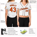 Custom Name and Number Personalized Womens V-Neck Cropped Baseball Jersey - White Orange Black Personalized Women's White