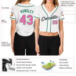 Custom Name Number Womens V-Neck Cropped Baseball Jersey - Personalized White Pink Green Team Apparel Personalized Women's