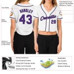 Custom Name and Number Personalized Womens V-Neck Cropped Baseball Jersey White Purple Black Personalized Women's White Purple-Black