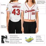 Custom Name and Number Personalized Womens V-Neck Cropped Baseball Jersey - White Red Black Team Apparel Personalized Women's