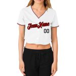 Personalized Womens Red Black V-Neck Cropped Baseball Jersey - Stylish Custom Sportswear Personalized Women's White Red-Black