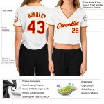 Custom Name Number Womens Red-Gold V-Neck Cropped Baseball Jersey - Personalized Team Apparel Personalized Women's White